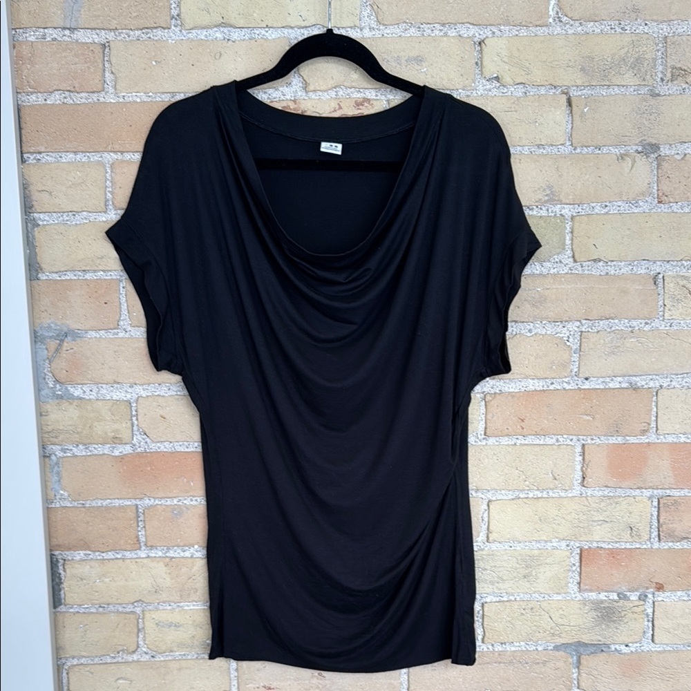 Three Dots Black Drape Neck Top